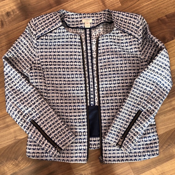 J. Crew Woven Zippered Blazer - Blue Mini Hearts.